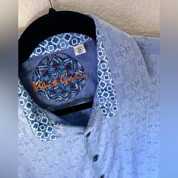 Baby Blue button down with paisley design - Picture 3 of 4
